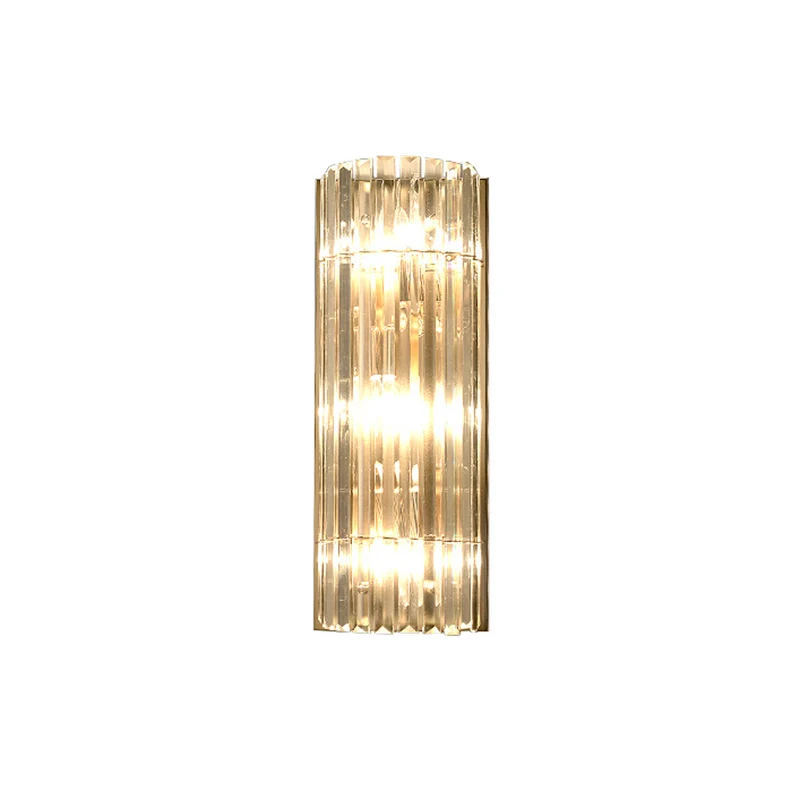 Applique murale moderne à 3 lumières, demi-cylindre doré avec abat-jour en cristal Clearhalo