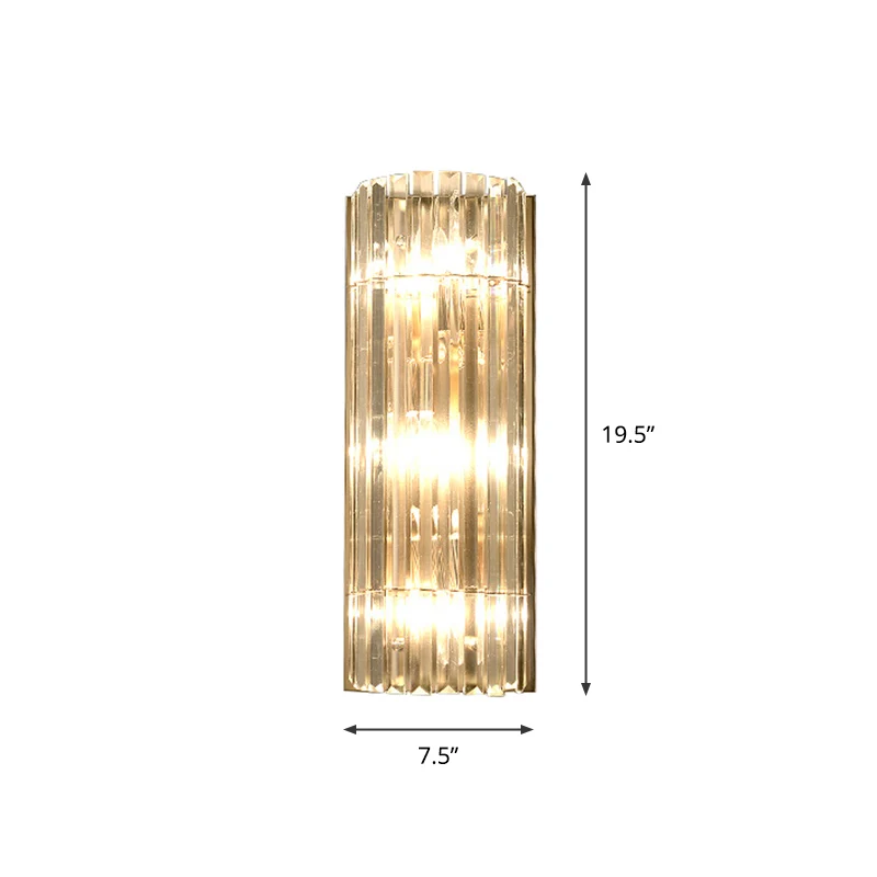 Applique murale moderne à 3 lumières, demi-cylindre doré avec abat-jour en cristal Clearhalo