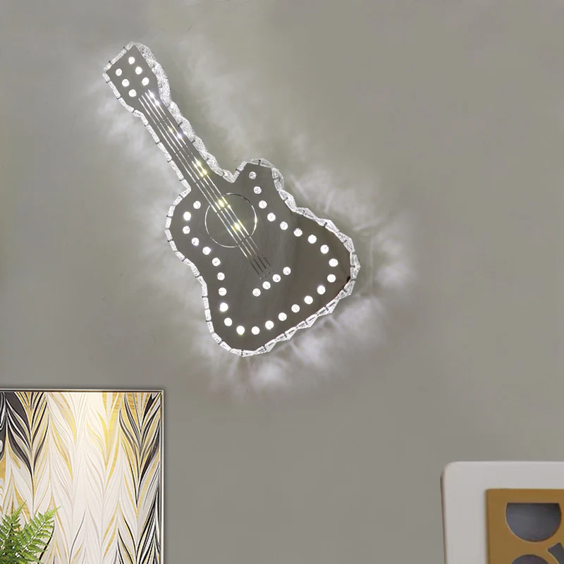 Applique murale moderne pour chambre à coucher et guitare, blocs de cristal clairs K9, LED, Surface grise Clearhalo