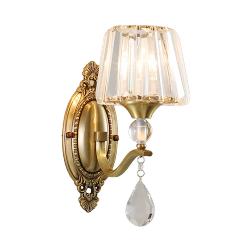Applique murale postmoderne en bloc de cristal conique, 1/2 lumières, en laiton, pour salon Clearhalo