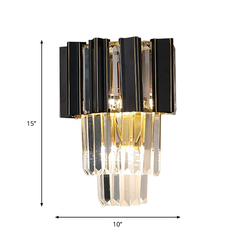 Applique murale à prismes en cristal transparent, 3 ampoules, boîtes noires contemporaines, lampe murale conique pour cham...