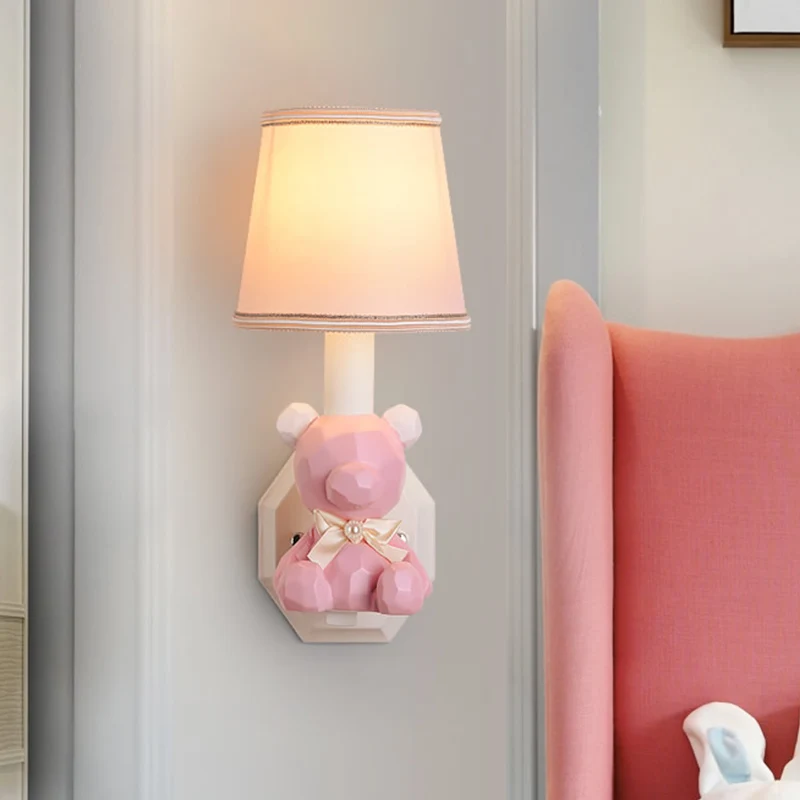 Applique murale en résine Little Bear, 1 tête, dessin animé, avec abat-jour Coolie Clearhalo
