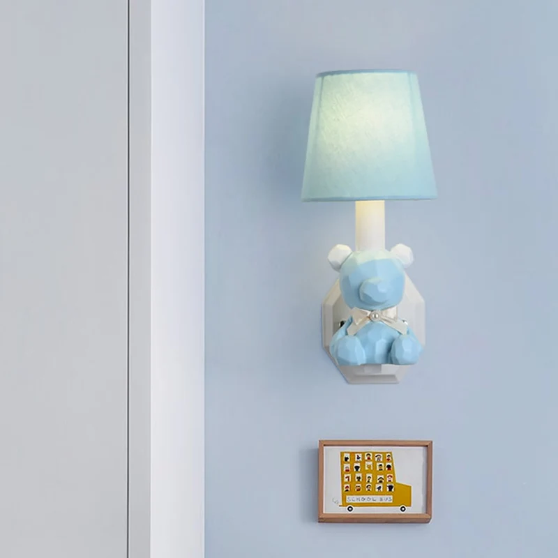 Applique murale en résine Little Bear, 1 tête, dessin animé, avec abat-jour Coolie Clearhalo