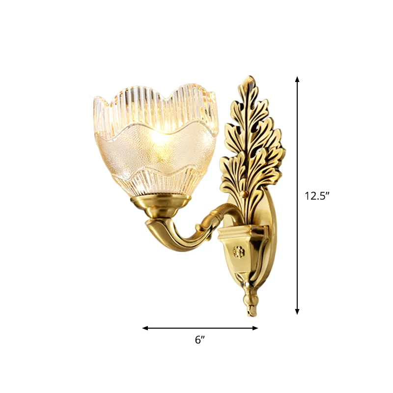 Applique murale à une lumière dorée, idée d'éclairage mural en verre nervuré transparent antique Clearhalo