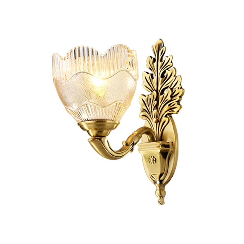 Applique murale à une lumière dorée, idée d'éclairage mural en verre nervuré transparent antique Clearhalo