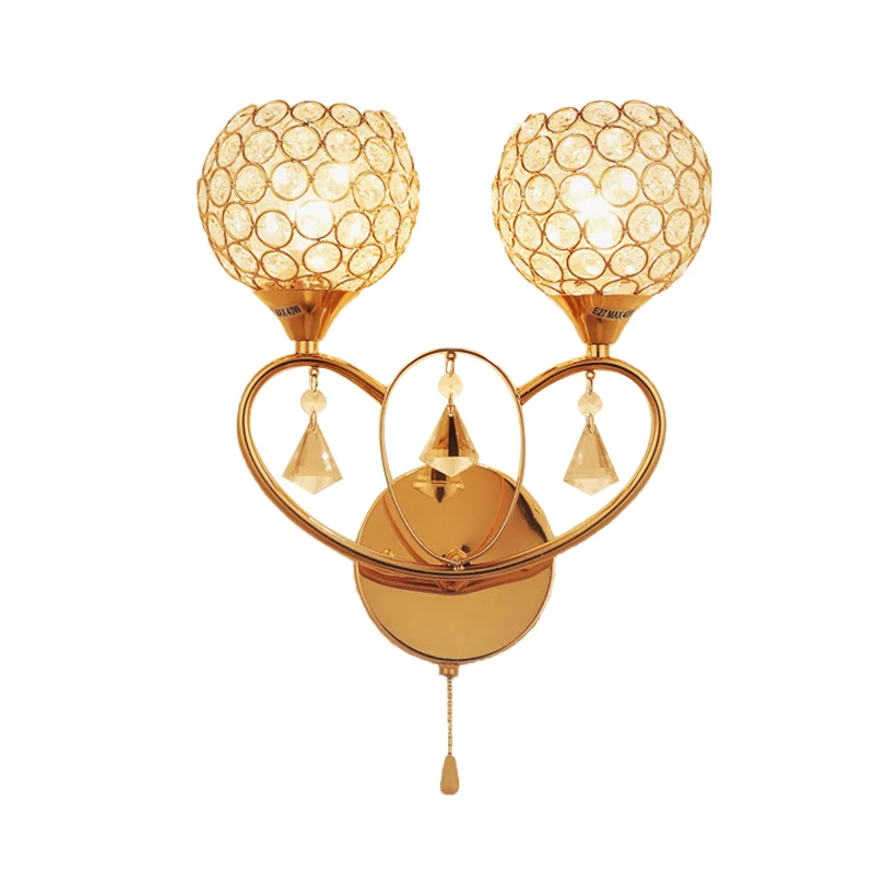 Applique simple à 2 têtes avec abat-jour intégré en cristal, lampe murale dorée Global Clearhalo