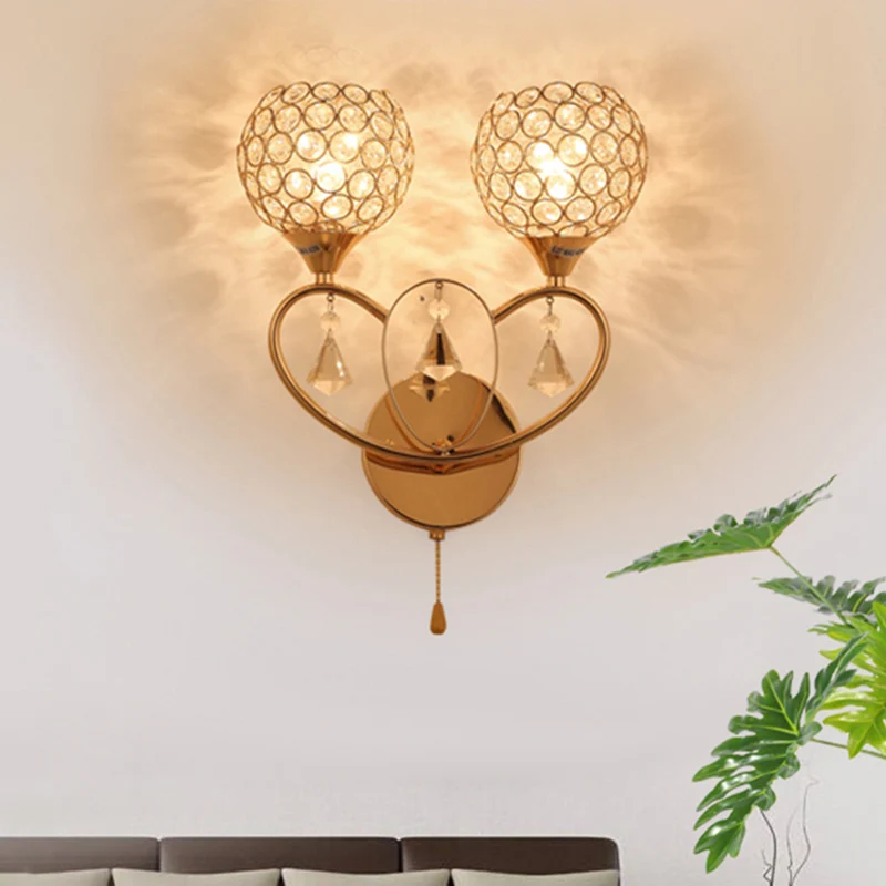Applique simple à 2 têtes avec abat-jour intégré en cristal, lampe murale dorée Global Clearhalo