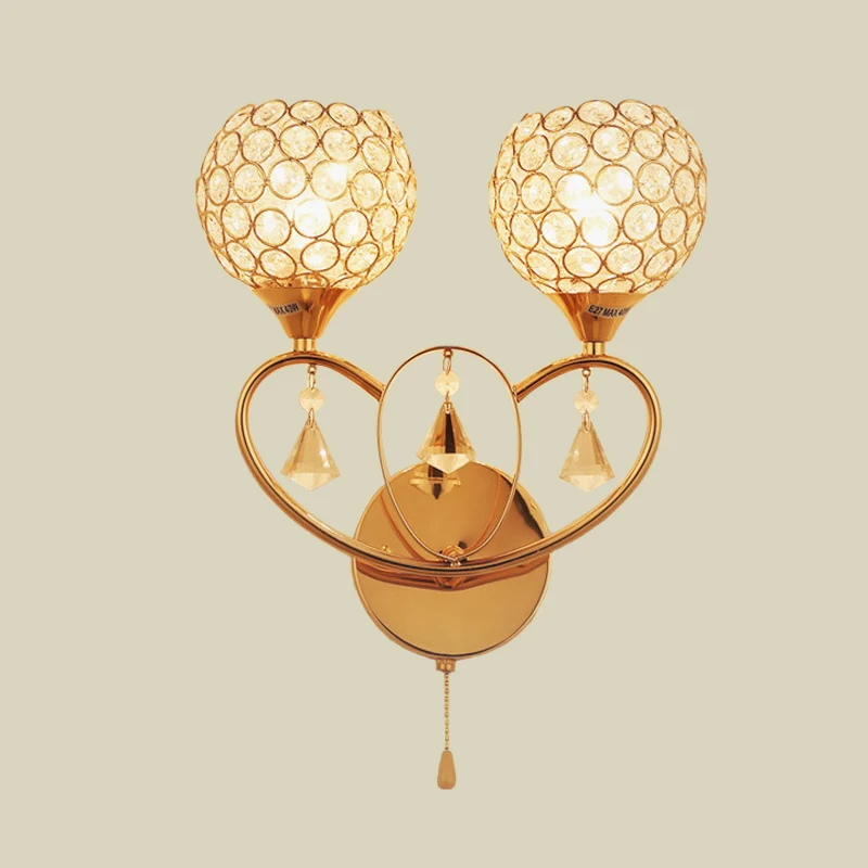 Applique simple à 2 têtes avec abat-jour intégré en cristal, lampe murale dorée Global Clearhalo