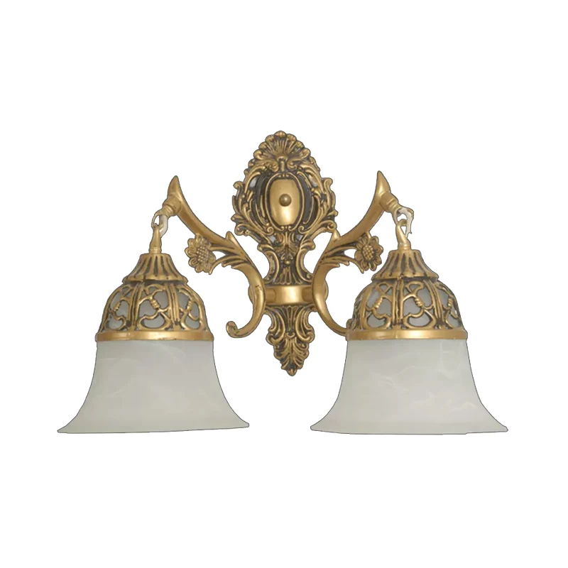 Applique évasée antique à 2 têtes en verre dépoli opale en bronze Clearhalo