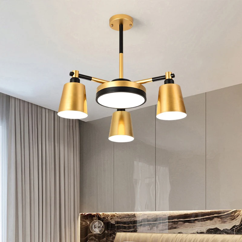 Baril moderniste et lustre rond en fer 3/5/6 lumières luminaire de plafond de salon en or Clearhalo