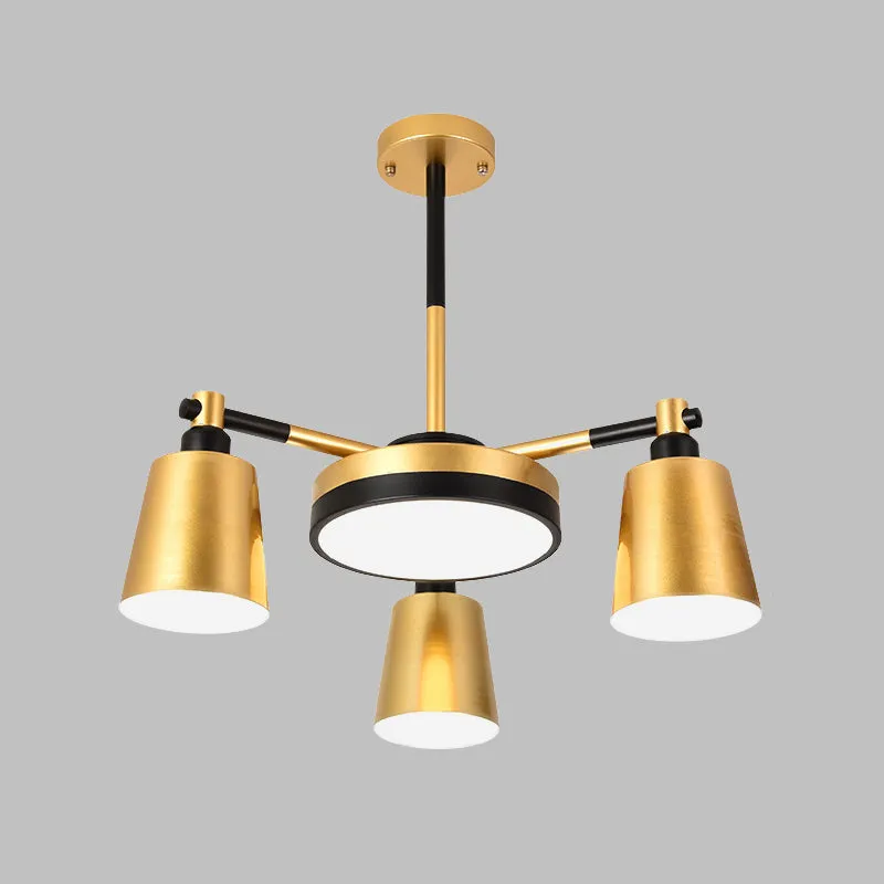 Baril moderniste et lustre rond en fer 3/5/6 lumières luminaire de plafond de salon en or Clearhalo