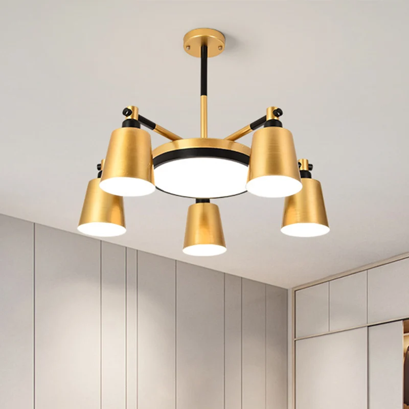 Baril moderniste et lustre rond en fer 3/5/6 lumières luminaire de plafond de salon en or Clearhalo