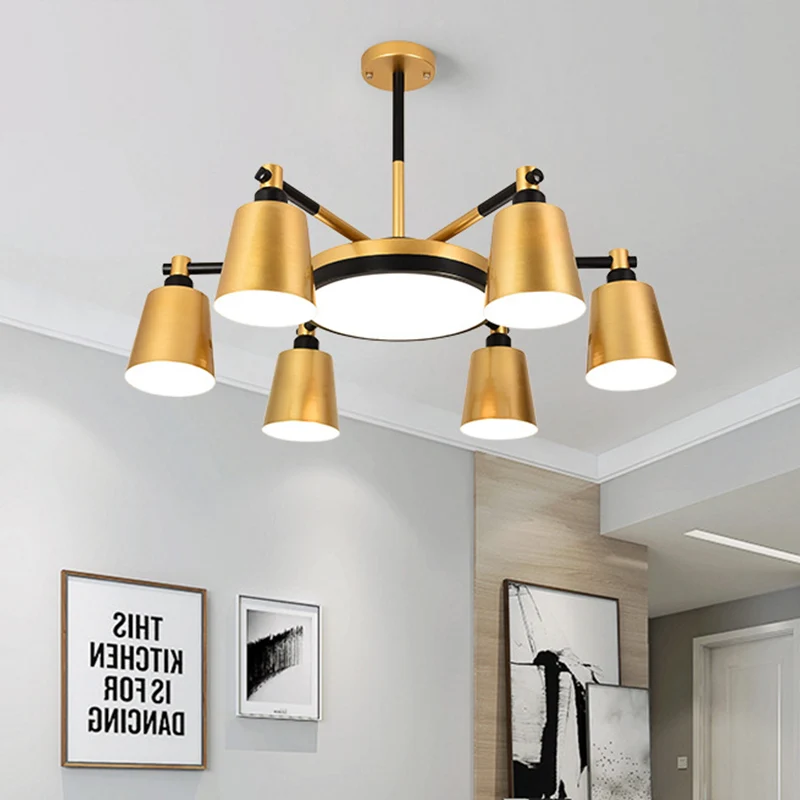 Baril moderniste et lustre rond en fer 3/5/6 lumières luminaire de plafond de salon en or Clearhalo