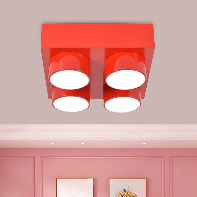 Bloc de construction LED plafonnier enfants acrylique rouge/jaune/bleu lampe encastrée pour chambre à coucher Clearhalo