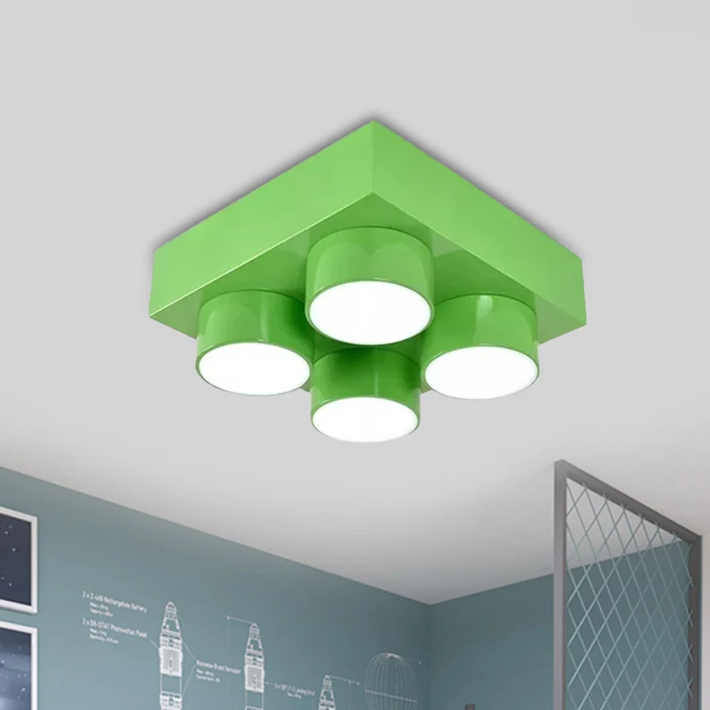 Bloc de construction LED plafonnier enfants acrylique rouge/jaune/bleu lampe encastrée pour chambre à coucher Clearhalo
