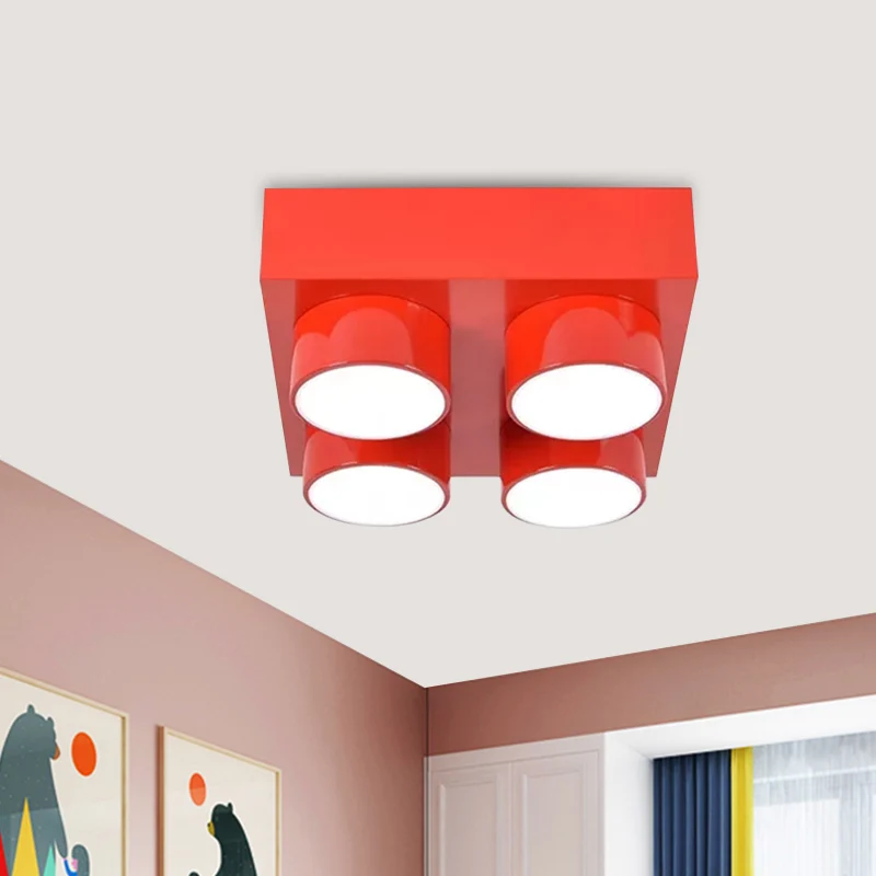 Bloc de construction LED plafonnier enfants acrylique rouge/jaune/bleu lampe encastrée pour chambre à coucher Clearhalo