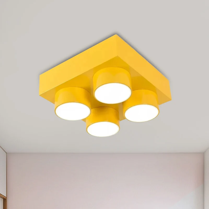 Bloc de construction LED plafonnier enfants acrylique rouge/jaune/bleu lampe encastrée pour chambre à coucher Clearhalo
