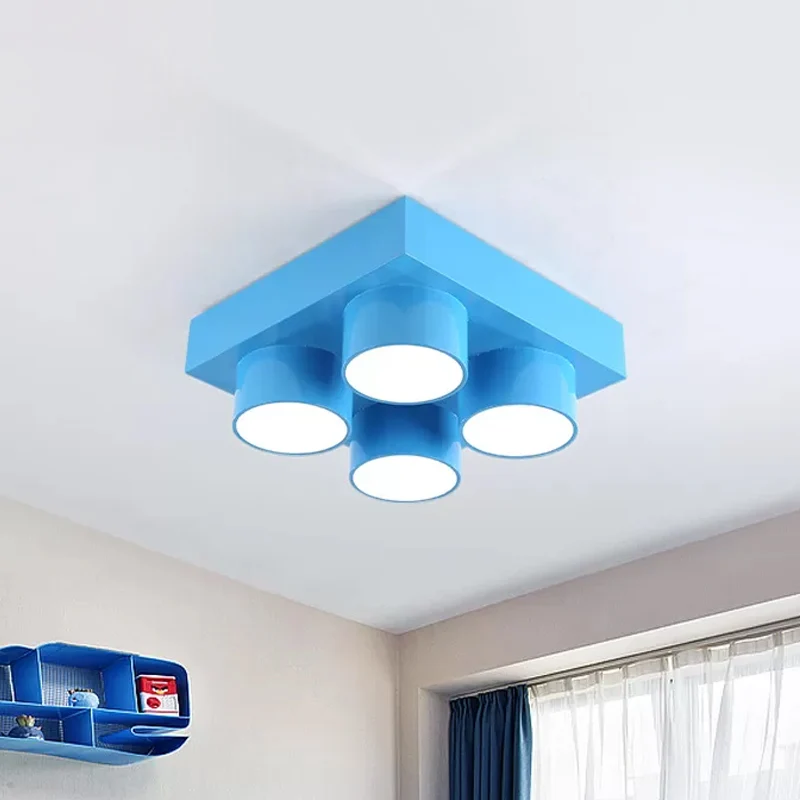 Bloc de construction LED plafonnier enfants acrylique rouge/jaune/bleu lampe encastrée pour chambre à coucher Clearhalo