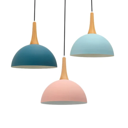 Bol abat-jour salon lampe suspendue en aluminium ampoule unique Macaron bleu foncé/bleu clair/rose éclairage suspendu Clea...