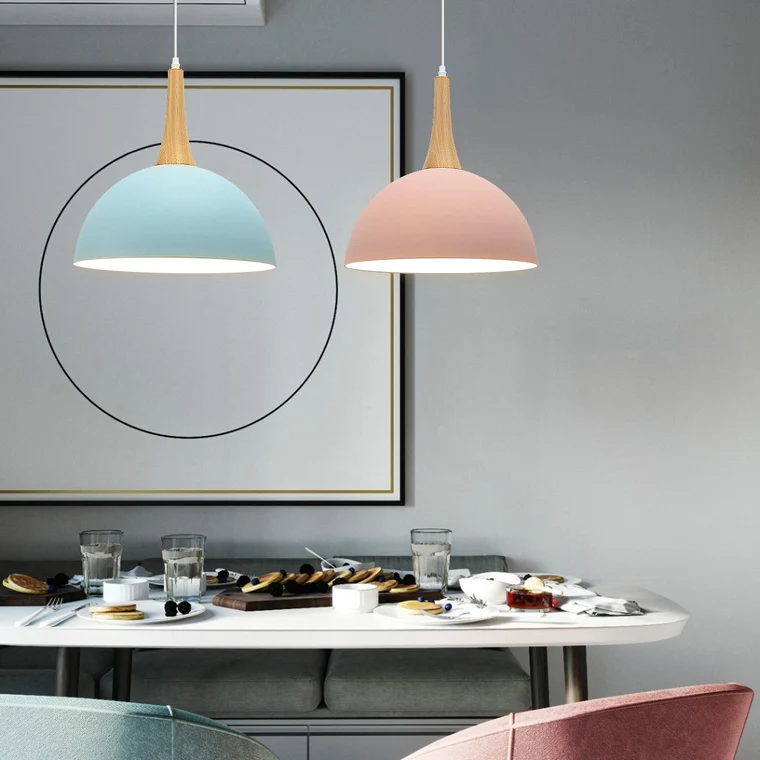 Bol abat-jour salon lampe suspendue en aluminium ampoule unique Macaron bleu foncé/bleu clair/rose éclairage suspendu Clea...