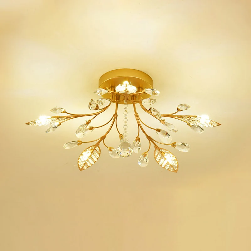 Branches d'or plafonnier luminaire rustique cristal couloir LED lampe encastrée Clearhalo