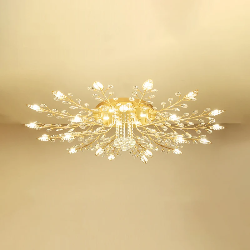 Branches d'or plafonnier luminaire rustique cristal couloir LED lampe encastrée Clearhalo