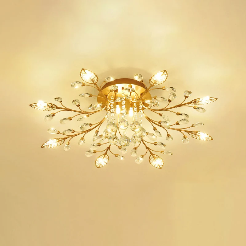 Branches d'or plafonnier luminaire rustique cristal couloir LED lampe encastrée Clearhalo