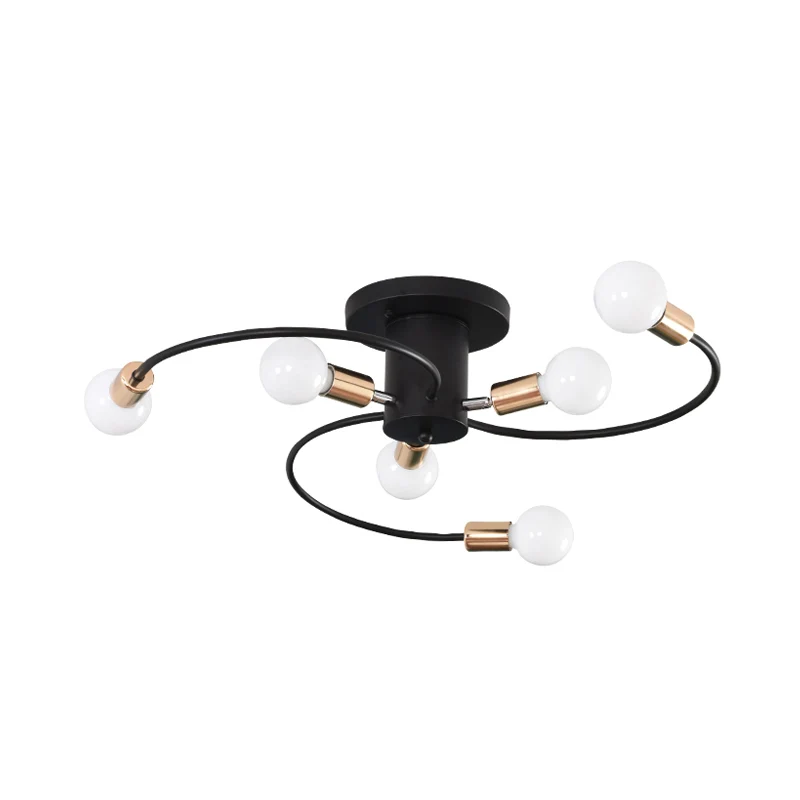 Bras en spirale fer semi-encastré éclairage modernisme 6 ampoules noir et or près du plafonnier Clearhalo