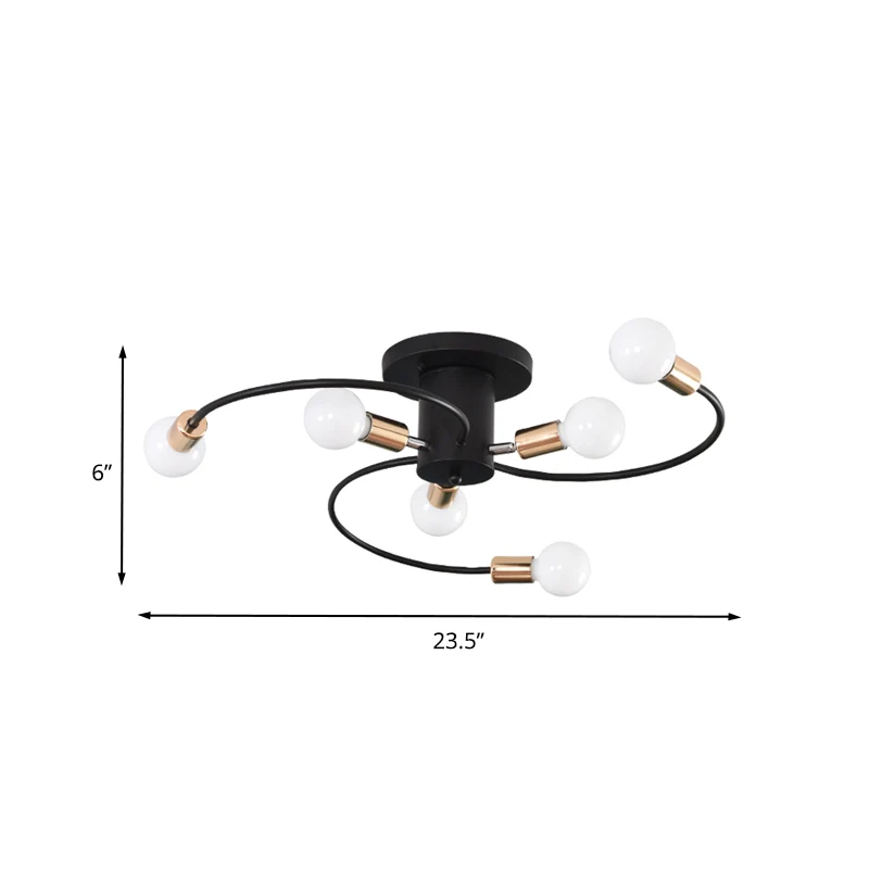 Bras en spirale fer semi-encastré éclairage modernisme 6 ampoules noir et or près du plafonnier Clearhalo