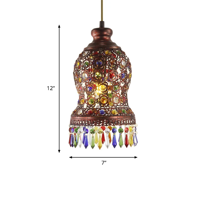 1 Bulb Metal Pendant Light Fixture Bohemian Copper Urn Shape Living Room Drop Lamp Clearhalo