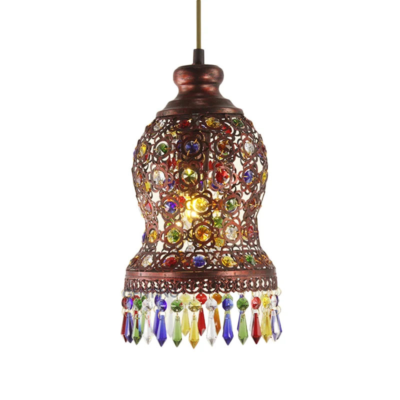 1 Bulb Metal Pendant Light Fixture Bohemian Copper Urn Shape Living Room Drop Lamp Clearhalo