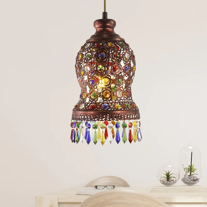 1 Bulb Metal Pendant Light Fixture Bohemian Copper Urn Shape Living Room Drop Lamp Clearhalo
