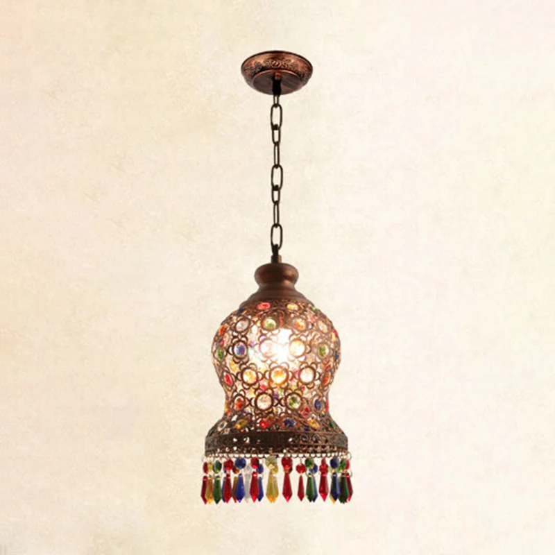 1 Bulb Metal Pendant Light Fixture Bohemian Copper Urn Shape Living Room Drop Lamp Clearhalo