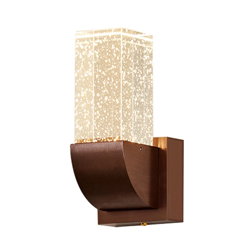 Bulle cristal marron/or éclairage mural rectangulaire LED applique murale traditionnelle pour chambre à coucher Clearhalo