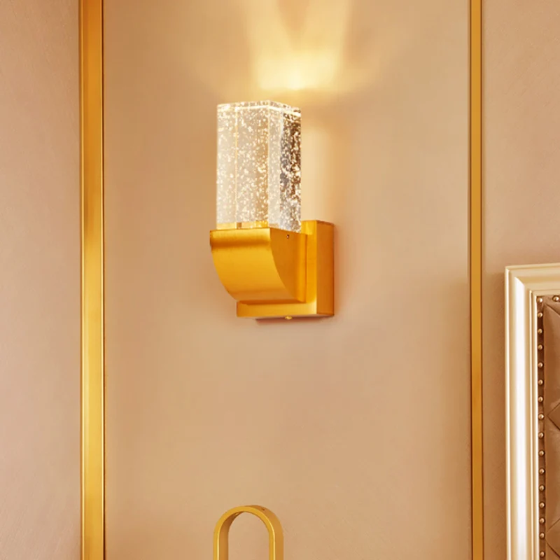 Bulle cristal marron/or éclairage mural rectangulaire LED applique murale traditionnelle pour chambre à coucher Clearhalo