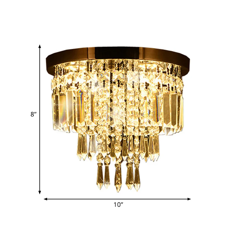 Chrome 8"/10" de large LED Lampe encastrée moderniste en cristal à facettes ronde à plusieurs niveaux près du plafonnier C...