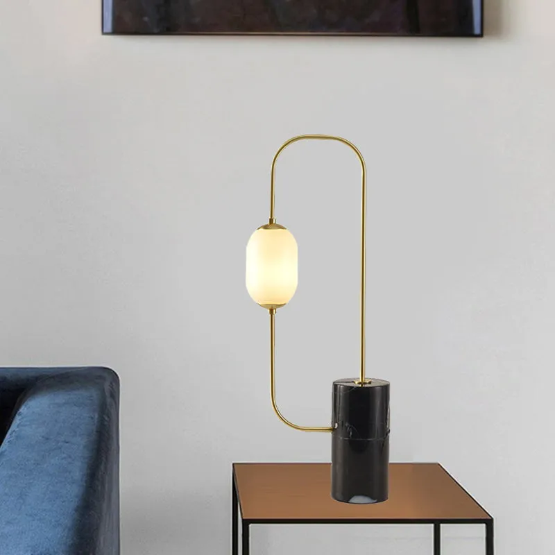 Circuit Lampe de table de chevet design en verre mat, éclairage de table simple noir et doré avec base cylindrique en marb...