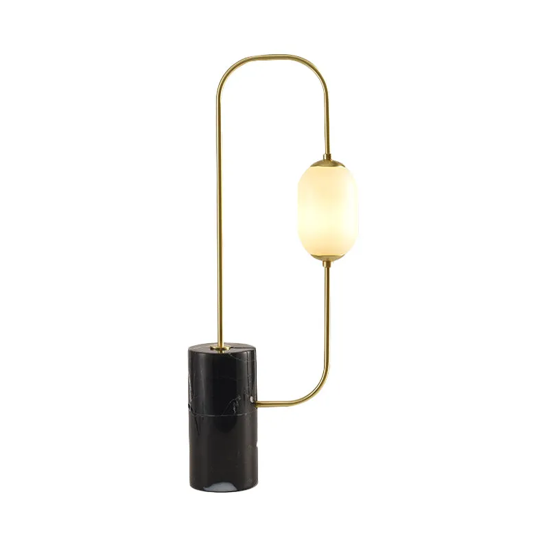 Circuit Lampe de table de chevet design en verre mat, éclairage de table simple noir et doré avec base cylindrique en marb...