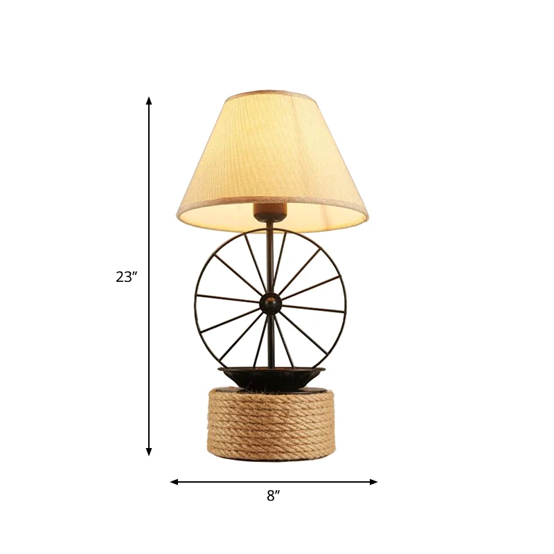 Éclairage de bureau conique en tissu, lampe de table en corde de salle à manger à 1 lumière de style usine en noir avec dé...