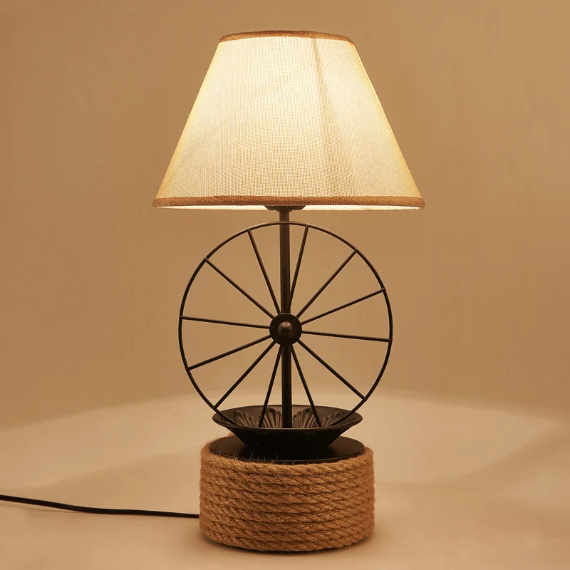 Éclairage de bureau conique en tissu, lampe de table en corde de salle à manger à 1 lumière de style usine en noir avec dé...