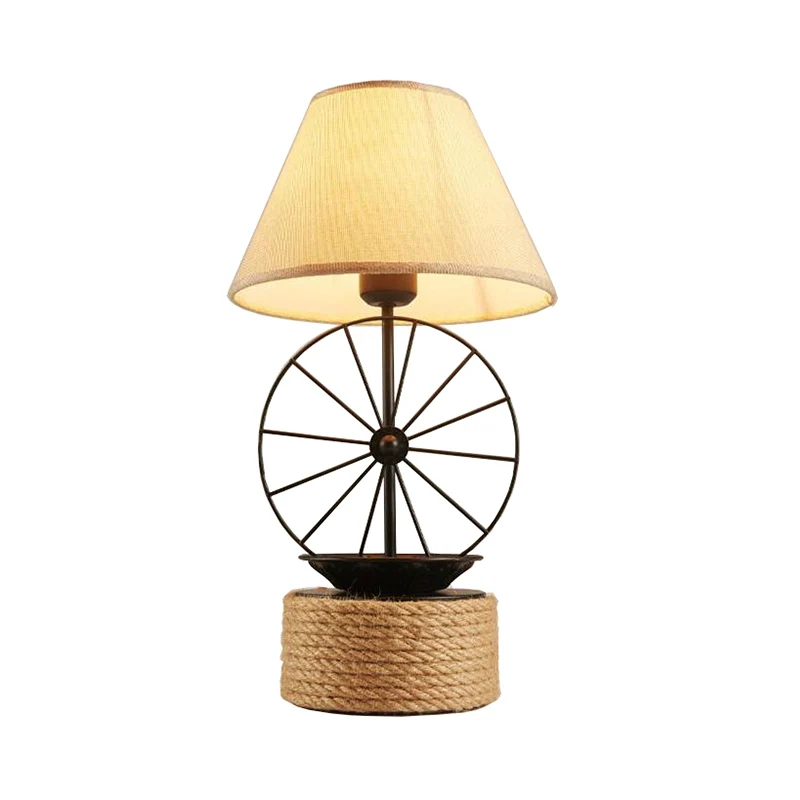 Éclairage de bureau conique en tissu, lampe de table en corde de salle à manger à 1 lumière de style usine en noir avec dé...