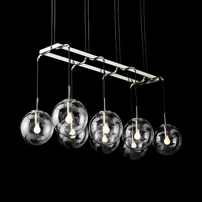 Éclairage d'îlot en verre de fumée linéaire, 6/8/10 lumières industrielles, luminaire suspendu Led en Nickel/Bronze avec a...