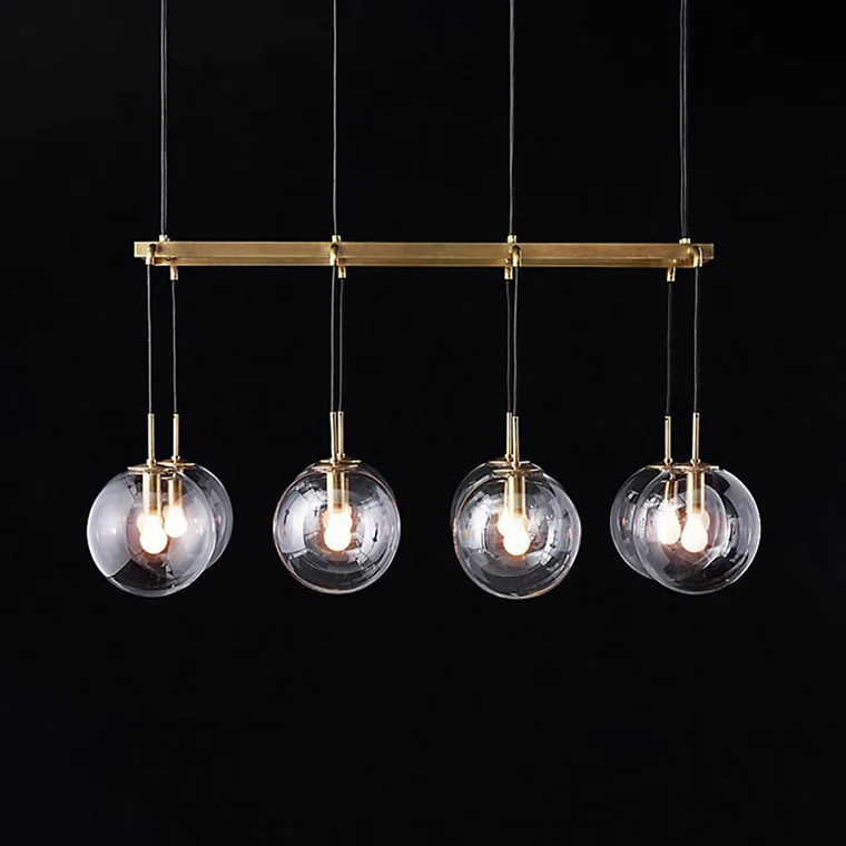 Éclairage d'îlot en verre de fumée linéaire, 6/8/10 lumières industrielles, luminaire suspendu Led en Nickel/Bronze avec a...