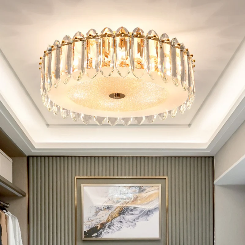 Éclairage encastré en cristal tambour simple, luminaire encastré pour chambre à coucher à 6 ampoules en or Clearhalo