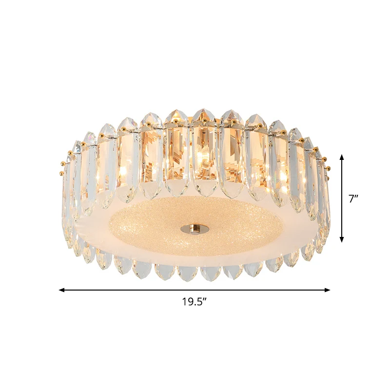 Éclairage encastré en cristal tambour simple, luminaire encastré pour chambre à coucher à 6 ampoules en or Clearhalo