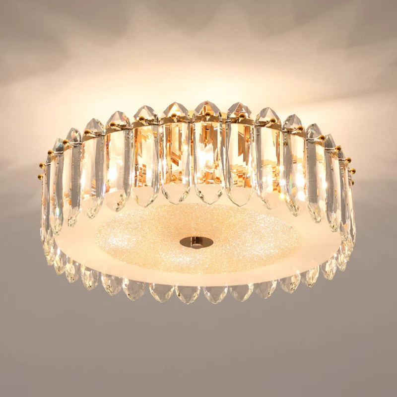 Éclairage encastré en cristal tambour simple, luminaire encastré pour chambre à coucher à 6 ampoules en or Clearhalo