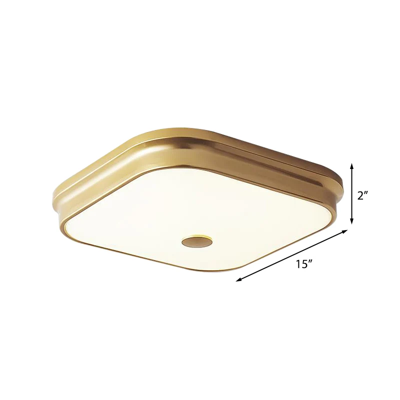 Éclairage encastré à LED traditionnel carré en verre dépoli plafonnier en noir/or pour le salon, 11"/15"/19,5" W Clearhalo
