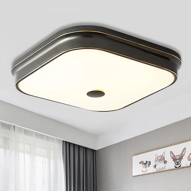 Éclairage encastré à LED traditionnel carré en verre dépoli plafonnier en noir/or pour le salon, 11"/15"/19,5" W Clearhalo