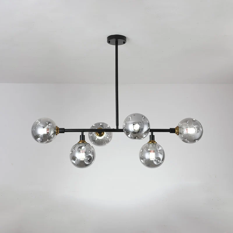 Éclairage moderne à suspension boule à fossettes en verre soufflé à la bouche pour salle à manger, luminaire d'îlot en noi...