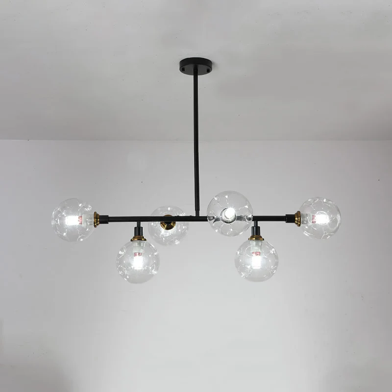 Éclairage moderne à suspension boule à fossettes en verre soufflé à la bouche pour salle à manger, luminaire d'îlot en noi...